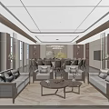 Elegant Modern Private Box Interior With Sofas Coffee Tables Dining Table Chairs And TV 3d model