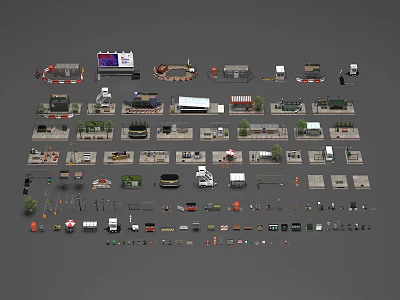 Diverse Array of Different Objects Including Vehicles Tools Signs and Structures 3d model
