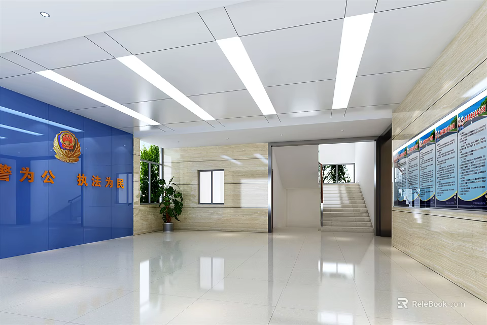 Government Public Service Hall Interior With Spacious Layout Bright Lighting And Service Counters 3d model 