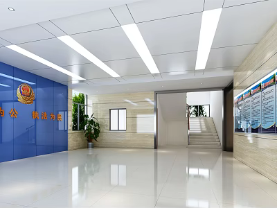 Government Public Service Hall Interior With Spacious Layout Bright Lighting And Service Counters 3d model