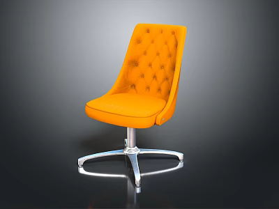 Orange Upholstered Chair Featuring Button Tufted Back And Chrome Swivel Base 3d model