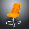 Orange Upholstered Chair Featuring Button Tufted Back And Chrome Swivel Base