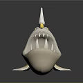 3D Model of White Anglerfish With Open Mouth Sharp Teeth Silver Fins and Bioluminescent Lure