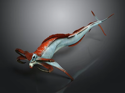 Fantasy Character And Creature With Red White Body Tentacles And Fins 3d model