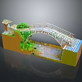 Miniature Stone Arch Bridge Model With Ivy Covered Structure And Stream Pavilion 3d model