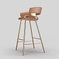 Modern Brown Leather Bar Stool With Backrest And Copper Metal Legs In Minimalist Style