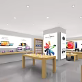 Modern Electronics Retail Store With Display Shelves Mobile Phones And Wooden Tables