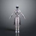 Futuristic White Jumpsuit Costume with Helmet Gloves Boots and Flowing Hem Design