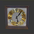Square Wooden Frame Clock With Gold Dial White Background And Black Numbers