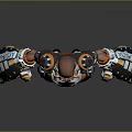 Futuristic Female Warrior Character In Detailed Orange And White Mechanical Armor Costume
