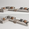 Light Gray Linen Multi Seater Sofa With Decorative Pillows And Cozy Throw Blanket 3d model