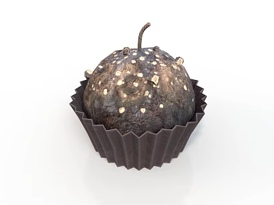 Dark Spiky Fruit with White Spots in Paper Cup and Small Stem on Top 3d model