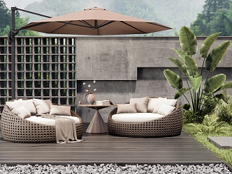 Rattan Outdoor Sofa Lazy Sofa Courtyard Garden 3d model