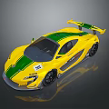 Yellow And Green Sports Car With Rear Spoiler Stripes And Number 2 Design