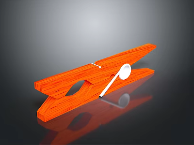 Orange Wooden Clothespin A Practical Household Item With White Spring 3d model