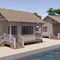 Waterfront Detached Villa With Thatched Roof Light Beige Exterior And White Railings