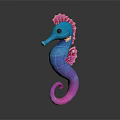 Plush Seahorse Stuffed Toy With Blue Pink Gradient Mane And Curled Tail