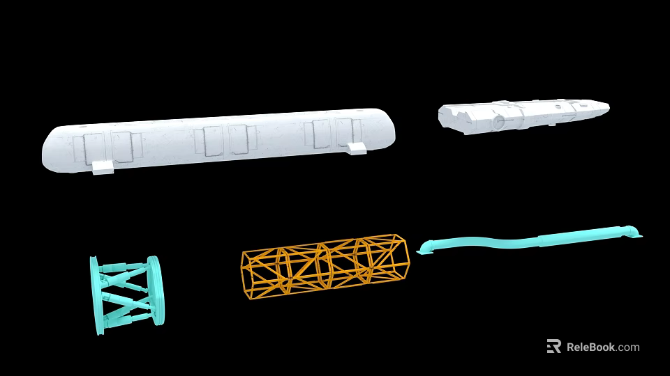 Fighter Jet Structural Components With White Blue And Yellow Frames 3d model 