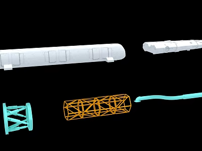 Fighter Jet Structural Components With White Blue And Yellow Frames 3d model
