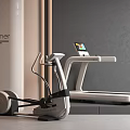 Modern Home Gym Sports Equipment With Treadmill And Elliptical Trainer In Sleek Design
