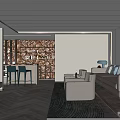 Home Theater Interior With Wall Of Wine Bottles Bar Counter And Black Chairs