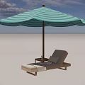 Reclining Lounge Chair with Teal Umbrella and Beige Cushions for Outdoor Relaxation