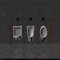 Different Styles Modern Urinals Installed on Gray Wall With Wooden Partitions