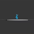 Blue And Black Robot Character Standing On Glowing Circular Platform With Grid Floor 3d model