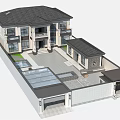 Chinese Style Two Story Detached Villa With Courtyard Parking Area And Landscaped Front Yard