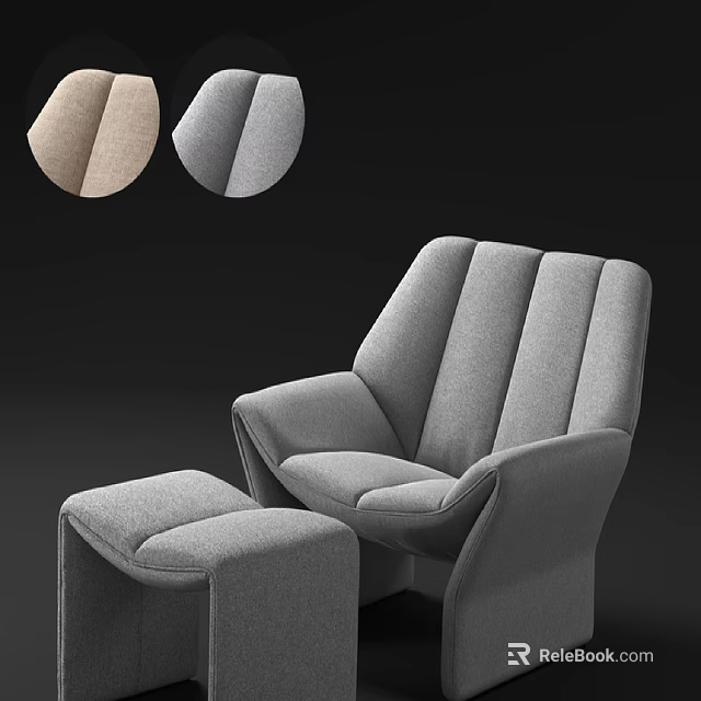 Modern Fabric Lounge Chair with Ottoman and Beige Gray Color Options in Stylish Design 3d model 