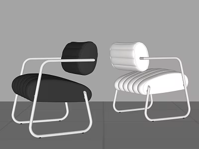 Modern Black And White Leisure Chairs With Metal Frame Padded Seats And Striped Backs 3d model