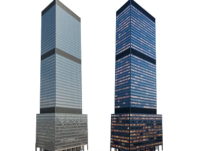 Twin Modern High Rise Office Buildings With Glass Facade And Illuminated Windows 3d model