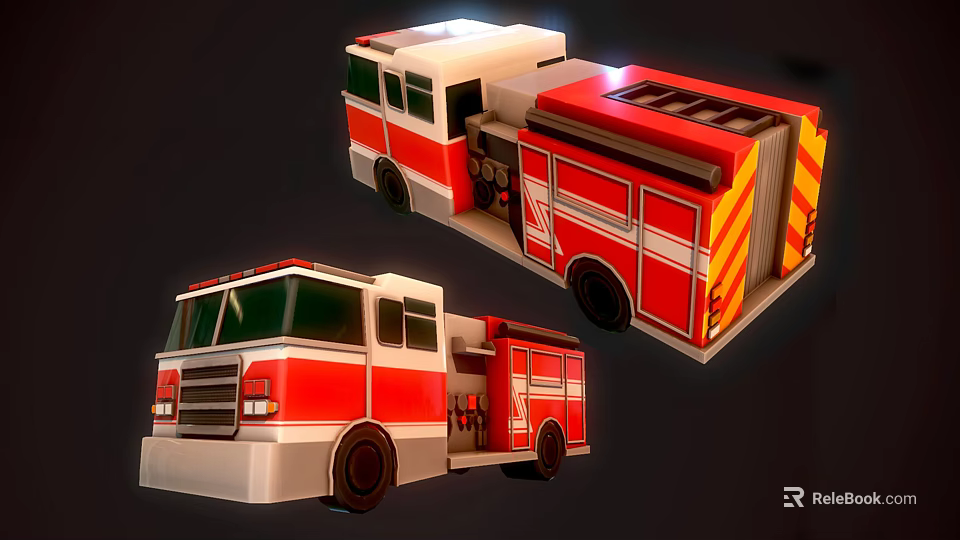 Red And White 3D Model Fire Truck With Detailed Design And Features 3d model 