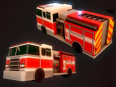 Red And White 3D Model Fire Truck With Detailed Design And Features 3d model