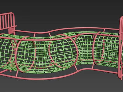 Outdoor Playground Climbing Net Equipment With Green Mesh And Pink Curved Frame 3d model