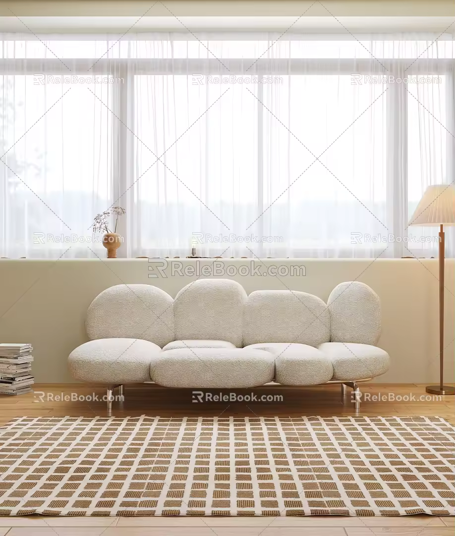 Modern Multiplayer Sofa Cream Double Sofa 3d model