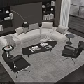 Modern Light Colored Sofa And Dark Coffee Table Set With Black Chairs In Living Room