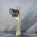 Commercial Mailbox With Beige Post Black Compartment And Number 789 Against Gray Brick Wall