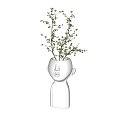 Face Shaped Ceramic Vase with Ivory Color and Green Branches for Interior Decor