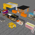 Colorful Container Commercial Street With Modern Shops Outdoor Seating And Green Trees