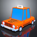 Orange Taxi Toy Model With Blue Windows White Wheels Roof Sign And Lettering