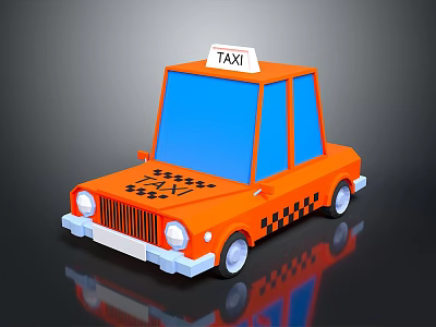 Orange Taxi Toy Model With Blue Windows White Wheels Roof Sign And Lettering 3d model