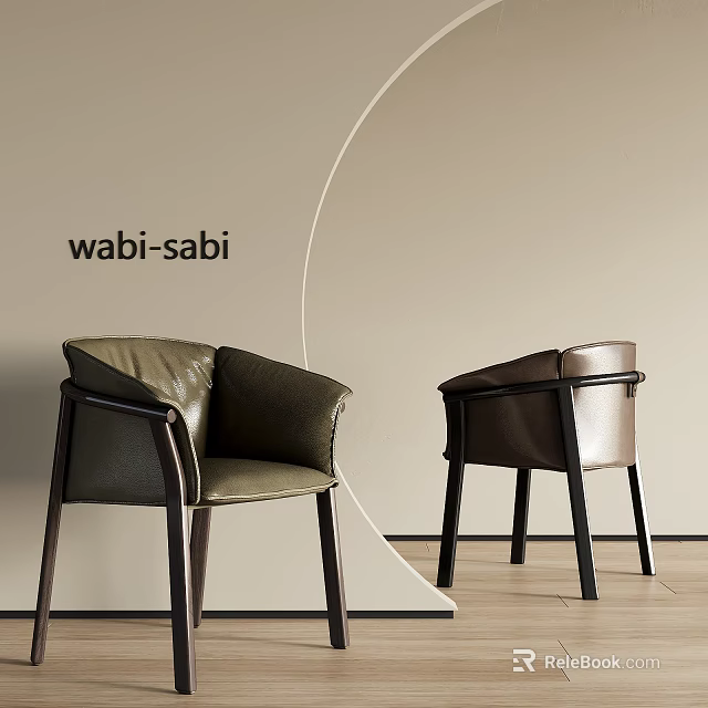 Wabi Sabi Style Dining Chairs With Leather Upholstery And Dark Wooden Frames 3d model 