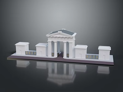 Classical Architectural Model White Building With Columns Symmetrical Low Walls And Dark Base 3d model