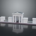 Classical Architectural Model White Building With Columns Symmetrical Low Walls And Dark Base