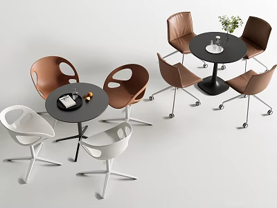 Modern Minimalist Round Table And Chair Set With Brown White Chairs And Decorative Vase 3d model