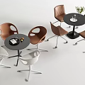 Modern Minimalist Round Table And Chair Set With Brown White Chairs And Decorative Vase