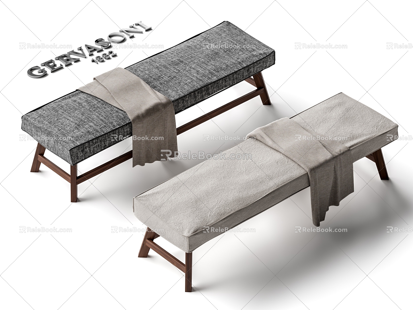 Gervasoni Gray Middle Bench Bed End Stool 3d model