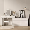 Modern White Dressing Table With Unique Mirror Decorative Vase Dried Flowers And Drawers
