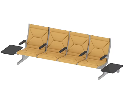 Yellow Waiting Chairs With Four Seats Black Armrests And Side Tables 3d model